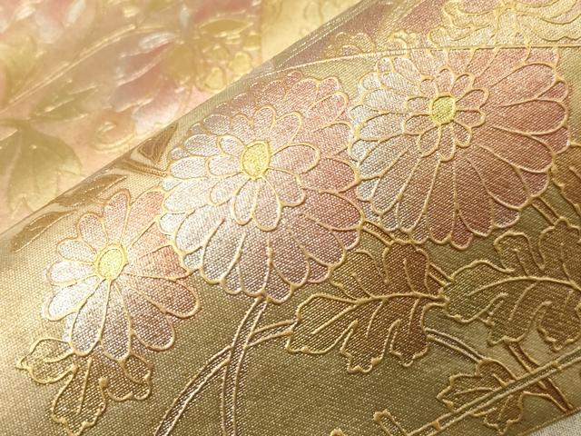 平和屋着物▼六通柄袋帯　切嵌花鳥文　金銀彩　引箔　正絹　逸品　CABA9067dy