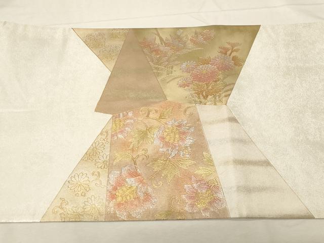 平和屋着物▼六通柄袋帯　切嵌花鳥文　金銀彩　引箔　正絹　逸品　CABA9067dy