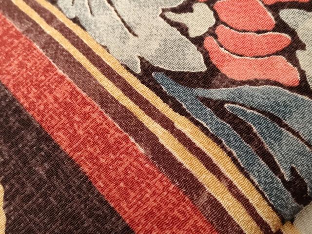 平和屋着物○全通柄九寸名古屋帯 草花文 鬼しぼ縮緬