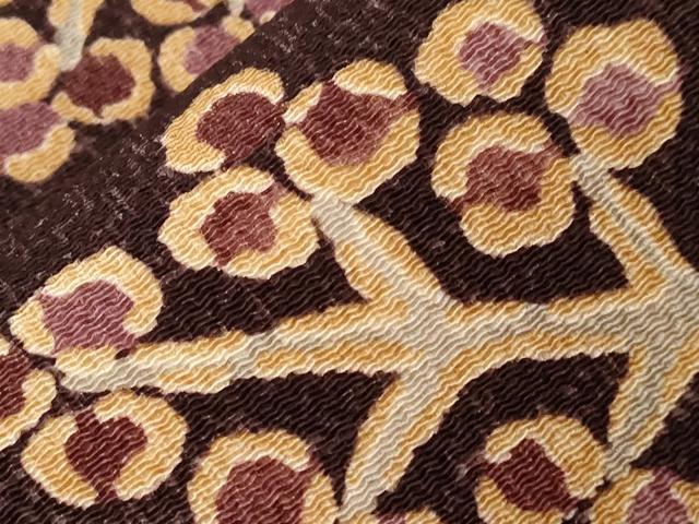 平和屋着物○全通柄九寸名古屋帯 草花文 鬼しぼ縮緬