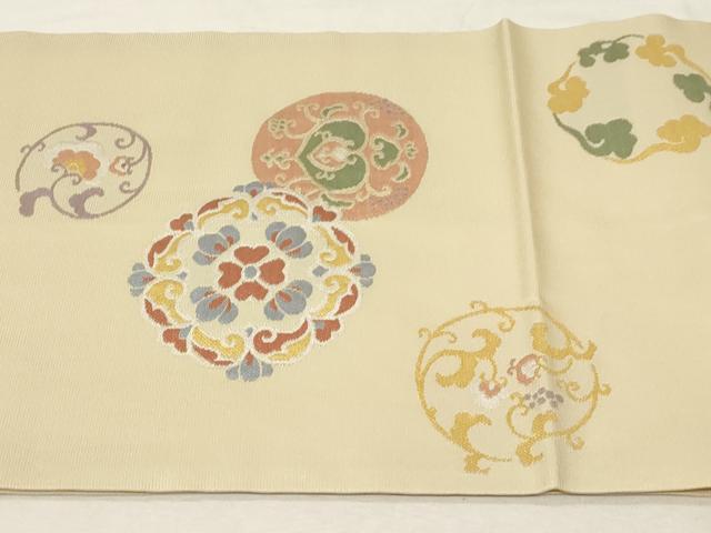 平和屋着物●西陣　川島織物　九寸開き名古屋帯　正倉院更紗花丸文　正絹　逸品　CABA9120dy 平和屋着物○西陣 川島織物 九寸開き名古屋帯 正倉院更紗