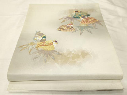 平和屋着物●六通柄袋帯　吉祥福良雀　金銀糸　研ぎ出し引箔　正絹　逸品　CABA9124dy