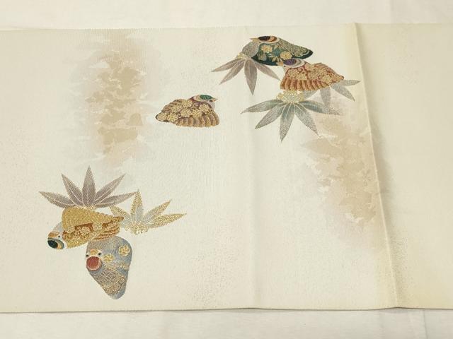 平和屋着物●六通柄袋帯　吉祥福良雀　金銀糸　研ぎ出し引箔　正絹　逸品　CABA9124dy