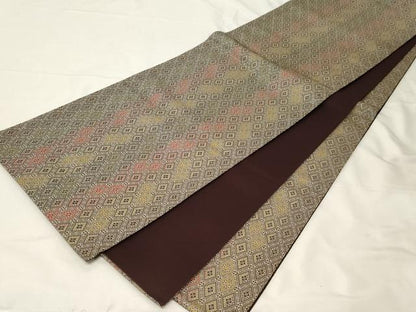 平和屋着物●全通柄袋帯 菱花文 正絹 逸品 CABA9127dy