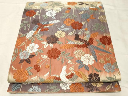 平和屋着物●六通柄袋帯　唐織　花鳥文　金糸　正絹　逸品　CABA9132dy