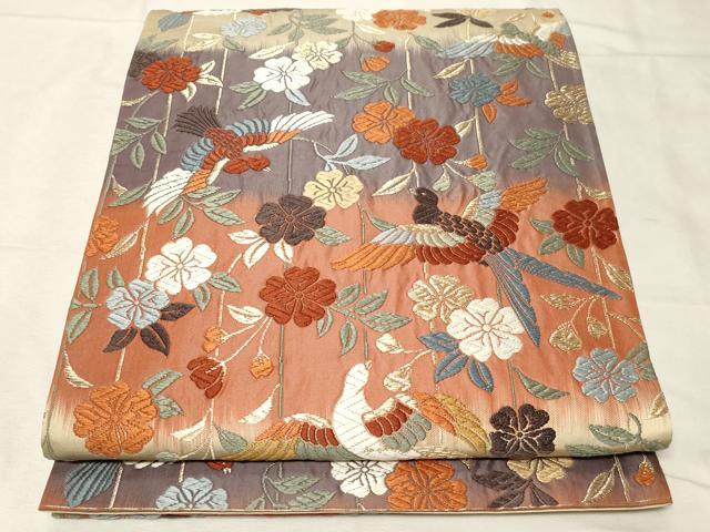 平和屋着物●六通柄袋帯　唐織　花鳥文　金糸　正絹　逸品　CABA9132dy