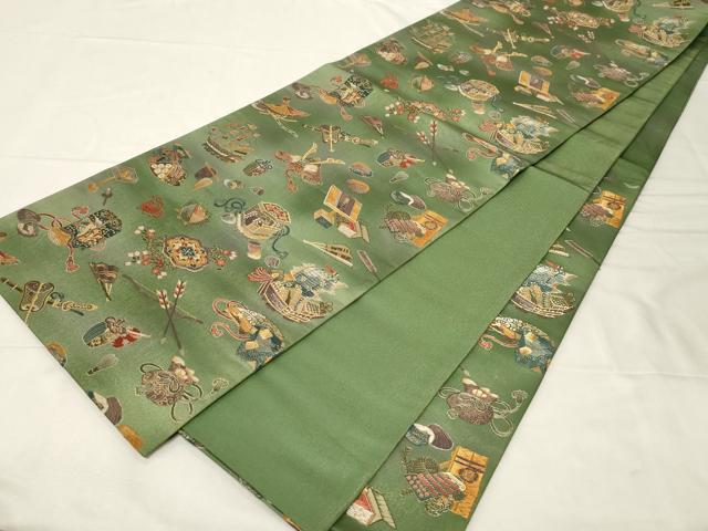 平和屋着物○六通柄袋帯 唐織 宝尽くし文 金糸 正絹 逸品 CABA9137dy