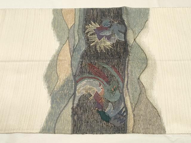 平和屋着物●手織綴れ　山鹿清華　太鼓柄袋帯　すくい織　花鳥絵皿文　金銀糸　正絹　逸品　CABA9138dy 平和屋着物○手織綴れ 山鹿清華 太鼓柄袋帯 すくい織 花鳥絵皿