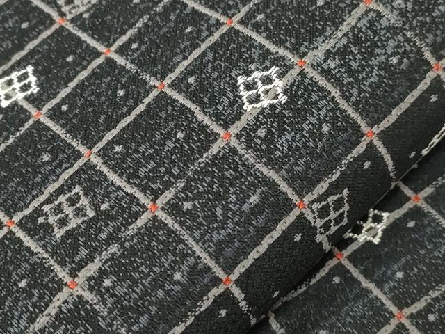 平和屋着物○両面 全通柄袋帯 格子柄 銀糸 正絹 逸品 CABA9143dy
