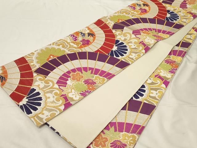 平和屋着物●六通柄袋帯 唐織 花燦々番傘紋 金銀糸 正絹 逸品 CABA9145dy