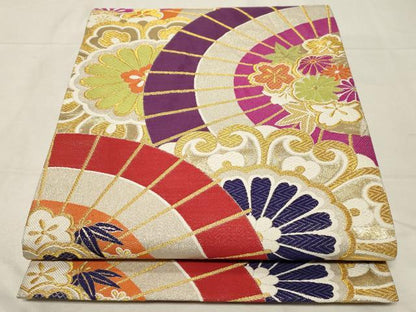 平和屋着物●六通柄袋帯 唐織 花燦々番傘紋 金銀糸 正絹 逸品 CABA9145dy