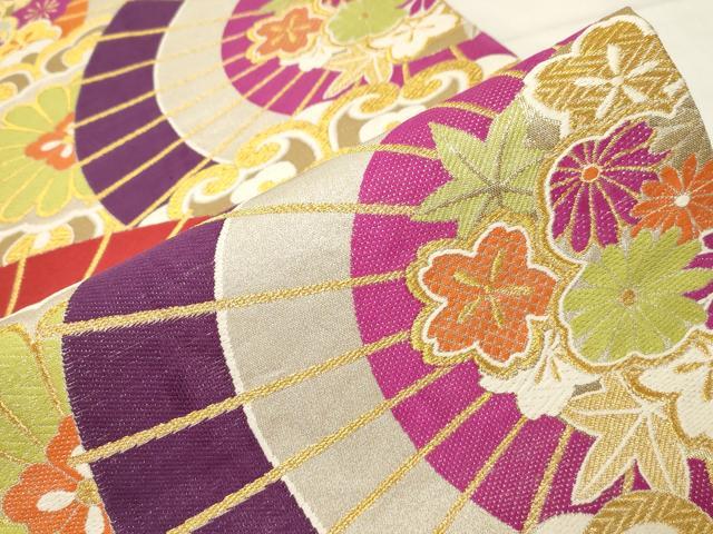 平和屋着物●六通柄袋帯 唐織 花燦々番傘紋 金銀糸 正絹 逸品 CABA9145dy