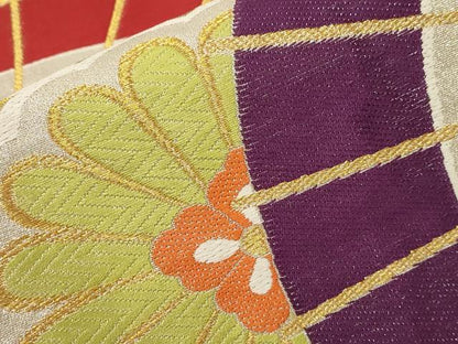 平和屋着物●六通柄袋帯 唐織 花燦々番傘紋 金銀糸 正絹 逸品 CABA9145dy