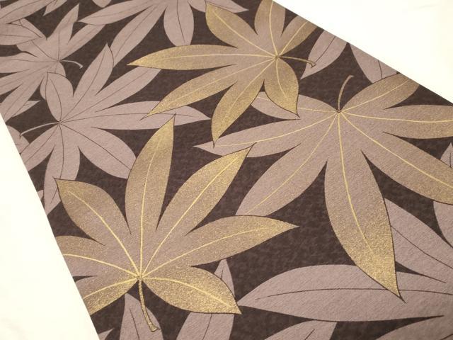 平和屋着物●全通柄袋帯　楓文　金彩　正絹　逸品　CABA9147dy
