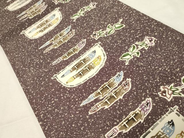 平和屋着物○全通柄袋帯 本場染大島紬 型染め 魚 正絹 逸品