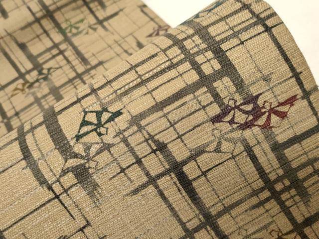 平和屋着物○全通柄袋帯 紬地 型染め 吉祥文 正絹 逸品