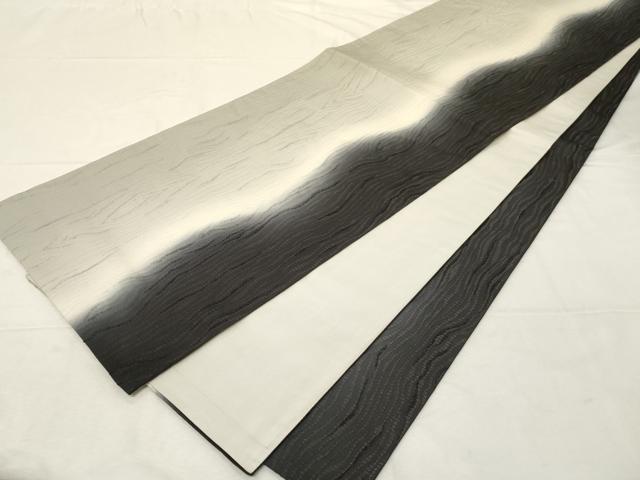 平和屋着物○全通柄袋帯 ふくれ織 杢目文 金通し地