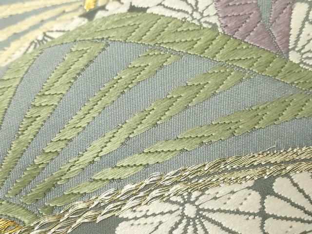 平和屋着物●六通柄袋帯　唐織　片輪車花文　金糸　正絹　逸品　CABA9166dy 平和屋着物○六通柄袋帯 唐織 片輪車花文 金糸 正絹