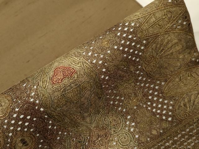 袋帯　スワトウ刺繍　相良刺繍　刺繍　鳳凰　花模様　紬　着物　帯　028k u 平和屋着物○中国三大刺繍 スワトウ刺繍 相良刺繍 総刺繍 太鼓柄