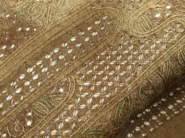 袋帯　スワトウ刺繍　相良刺繍　刺繍　鳳凰　花模様　紬　着物　帯　028k u 袋帯 スワトウ刺繍 相良刺繍 刺繍 鳳凰 花模様 紬 着物 帯 028k u