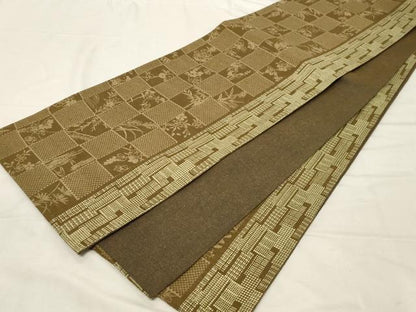 平和屋着物●全通柄袋帯　紬地　市松文様　正絹　逸品　CABA9171dy