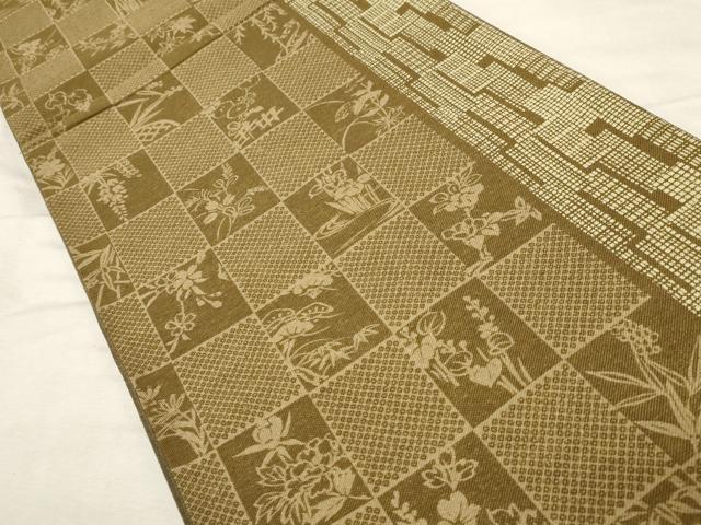 平和屋着物●全通柄袋帯　紬地　市松文様　正絹　逸品　CABA9171dy