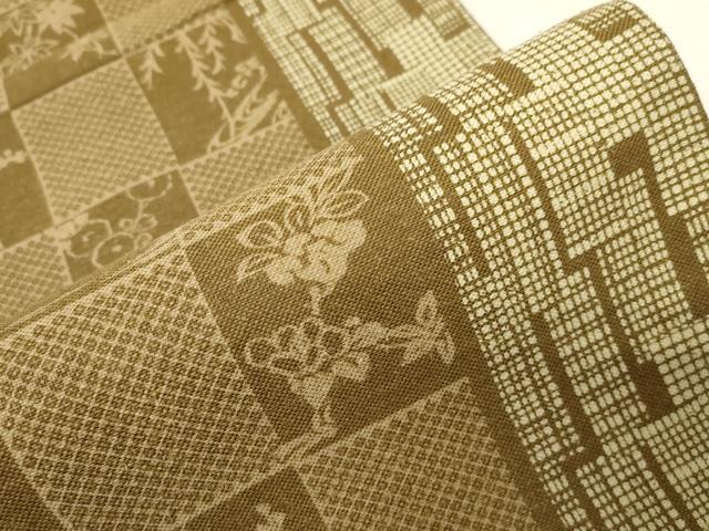 平和屋着物●全通柄袋帯　紬地　市松文様　正絹　逸品　CABA9171dy
