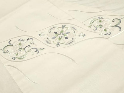 平和屋着物●中国三大刺繍　スワトウ刺繍　総刺繍　九寸名古屋帯　紬地　更紗文　正絹　逸品　未使用　CABA9176dy