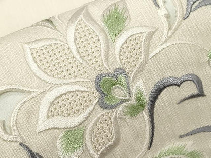 平和屋着物●中国三大刺繍　スワトウ刺繍　総刺繍　九寸名古屋帯　紬地　更紗文　正絹　逸品　未使用　CABA9176dy