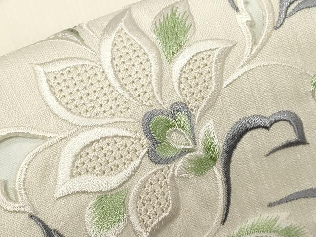 平和屋着物●中国三大刺繍　スワトウ刺繍　総刺繍　九寸名古屋帯　紬地　更紗文　正絹　逸品　未使用　CABA9176dy