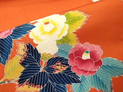 平和屋着物●塩瀬　九寸名古屋帯　友禅　草花文　正絹　逸品　CABA9178dy