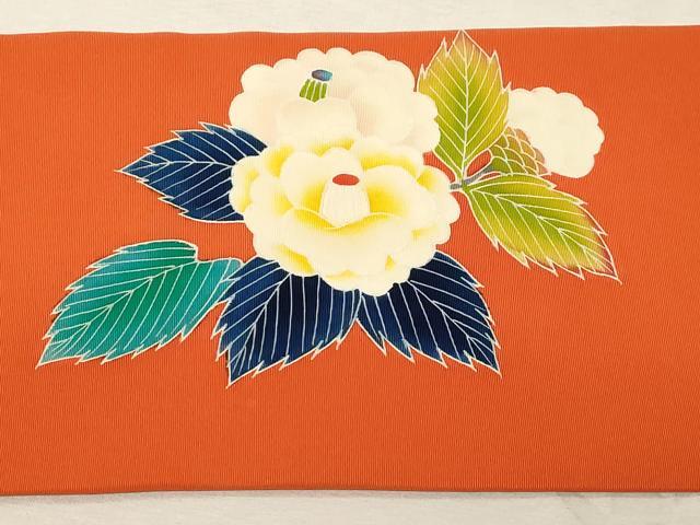 平和屋着物●塩瀬　九寸名古屋帯　友禅　草花文　正絹　逸品　CABA9178dy