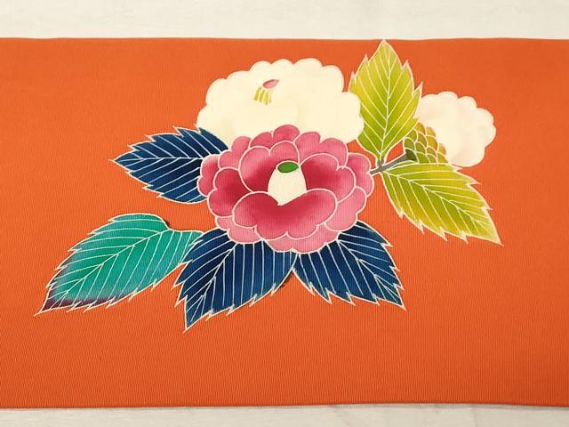 平和屋着物●塩瀬　九寸名古屋帯　友禅　草花文　正絹　逸品　CABA9178dy