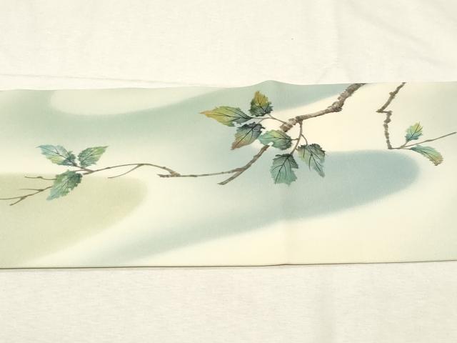 平和屋着物●染織界の匠　村松祥三　塩瀬　九寸名古屋帯　手描き　枝葉文　逸品　CABA9184dy 平和屋着物○染織界の匠 村松祥三 塩瀬 九寸名古屋帯 手描き