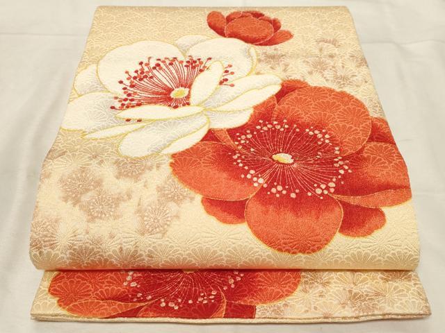 平和屋着物●九寸開き名古屋帯　舞梅文　正絹　逸品　CABA9192dy 平和屋着物○九寸開き名古屋帯 舞梅文 正絹 逸品 CABA9192dy