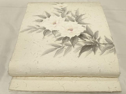 平和屋着物●九寸開き名古屋帯　髭紬　手描き　草花文　金彩　正絹　逸品　CABA9195dy