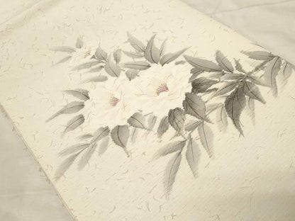 平和屋着物●九寸開き名古屋帯　髭紬　手描き　草花文　金彩　正絹　逸品　CABA9195dy