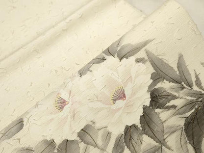 平和屋着物●九寸開き名古屋帯　髭紬　手描き　草花文　金彩　正絹　逸品　CABA9195dy