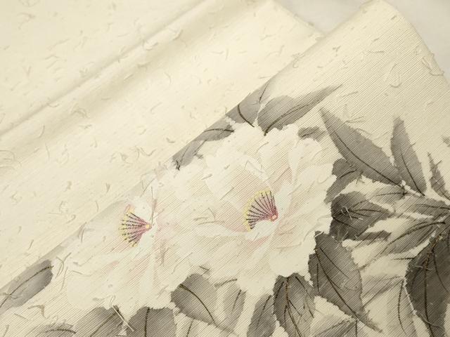平和屋着物●九寸開き名古屋帯　髭紬　手描き　草花文　金彩　正絹　逸品　CABA9195dy