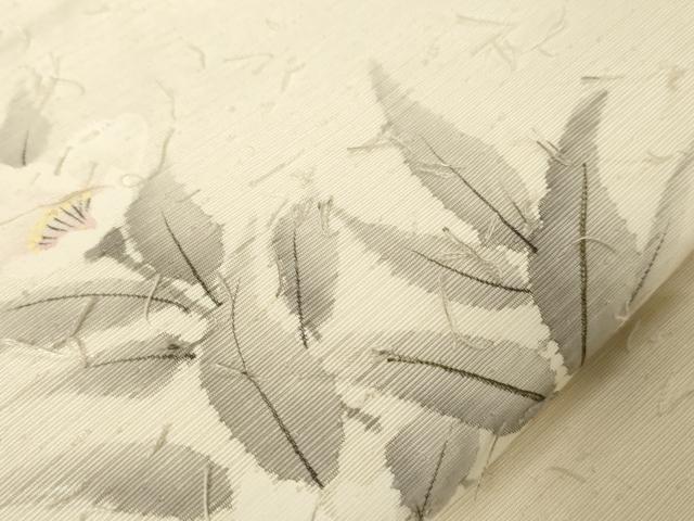 平和屋着物●九寸開き名古屋帯　髭紬　手描き　草花文　金彩　正絹　逸品　CABA9195dy