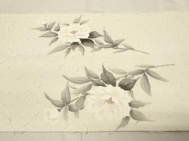 平和屋着物●九寸開き名古屋帯　髭紬　手描き　草花文　金彩　正絹　逸品　CABA9195dy