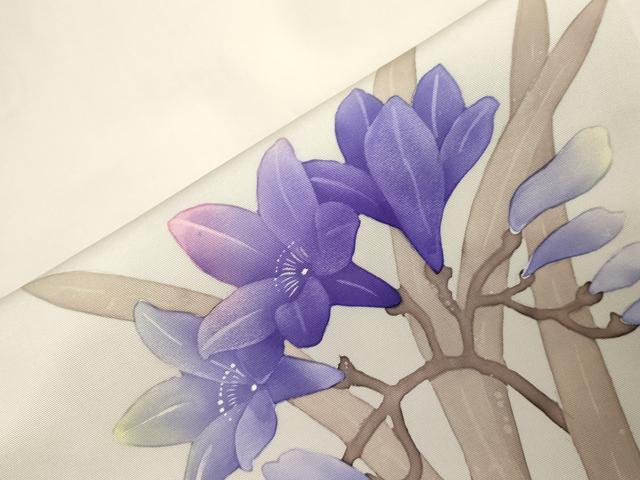 平和屋着物○塩瀬 九寸名古屋帯 作家物 手描き ろうけつ染め 草花文 正絹