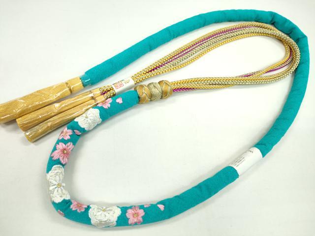 平和屋着物●和装小物 振袖用帯締め 丸ぐけ 刺繍 牡丹 小田巻き 金糸 未使用 CABC0962ju