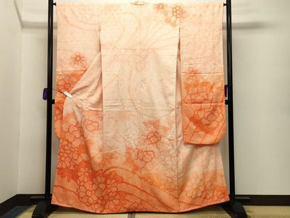 平和屋着物●豪華振袖　総絞り　舞花文　暈し染め　正絹　逸品　CABA9608gh