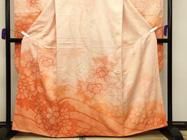平和屋着物●豪華振袖　総絞り　舞花文　暈し染め　正絹　逸品　CABA9608gh