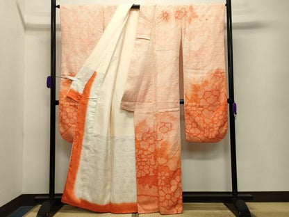 平和屋着物●豪華振袖　総絞り　舞花文　暈し染め　正絹　逸品　CABA9608gh