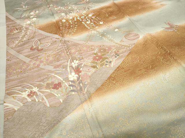 平和屋着物●訪問着　花蝶文　暈し染め　金彩　正絹　逸品　CABA9623gh