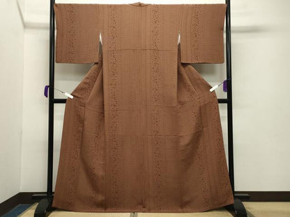 平和屋着物●上質な小紋 成り物 縞 鬼しぼ縮緬 正絹 逸品 CABA9631gh
