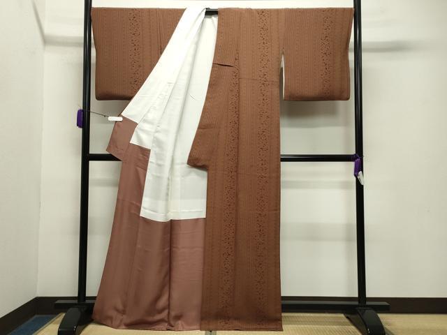 平和屋着物●上質な小紋 成り物 縞 鬼しぼ縮緬 正絹 逸品 CABA9631gh