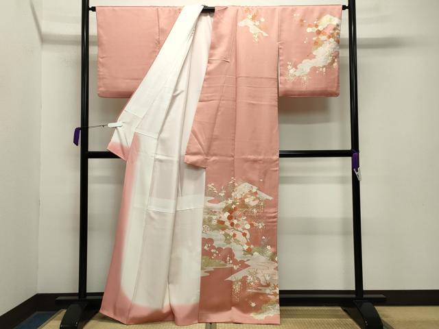 平和屋着物●訪問着　雲重ね扇面花文　金銀彩　正絹　逸品　CABA9632gh
